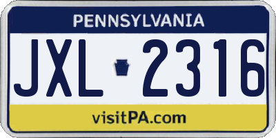 PA license plate JXL2316