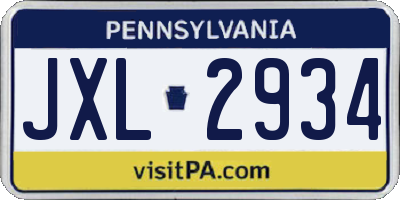 PA license plate JXL2934