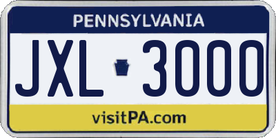 PA license plate JXL3000