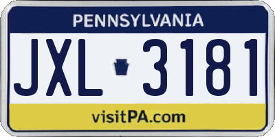 PA license plate JXL3181