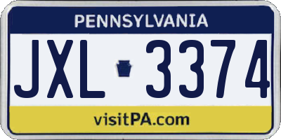 PA license plate JXL3374
