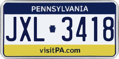 PA license plate JXL3418