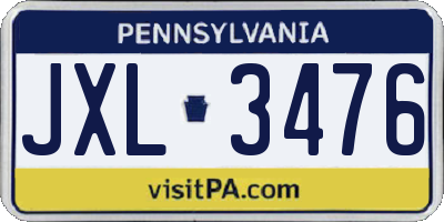 PA license plate JXL3476