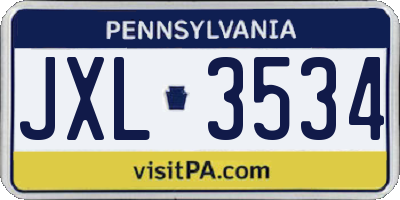 PA license plate JXL3534