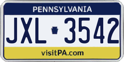PA license plate JXL3542
