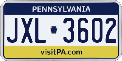 PA license plate JXL3602