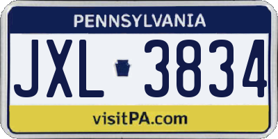PA license plate JXL3834