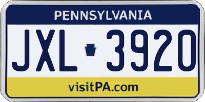 PA license plate JXL3920