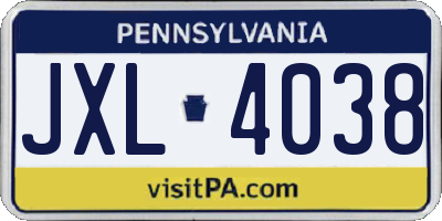 PA license plate JXL4038