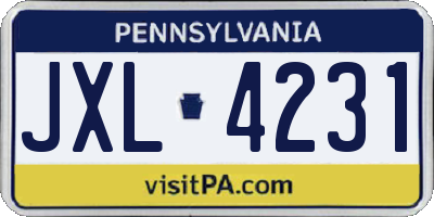 PA license plate JXL4231
