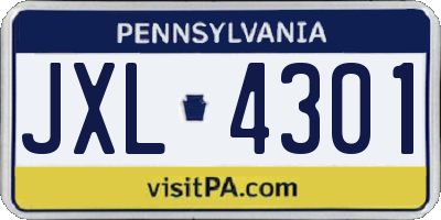 PA license plate JXL4301