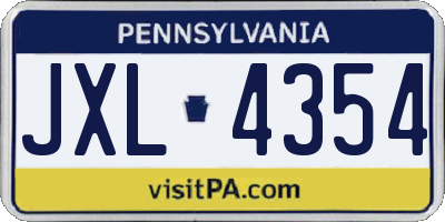 PA license plate JXL4354