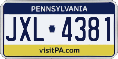 PA license plate JXL4381