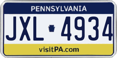 PA license plate JXL4934