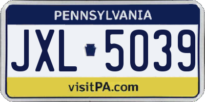PA license plate JXL5039