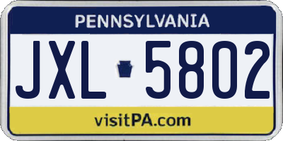 PA license plate JXL5802
