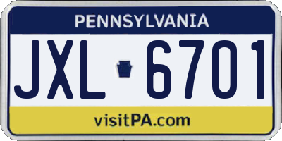 PA license plate JXL6701