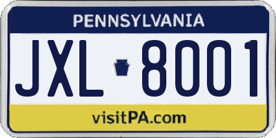 PA license plate JXL8001