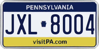 PA license plate JXL8004