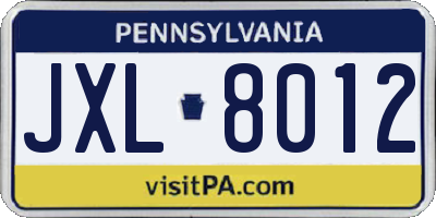 PA license plate JXL8012