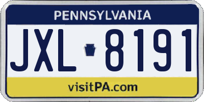PA license plate JXL8191
