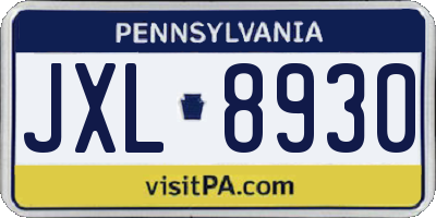 PA license plate JXL8930