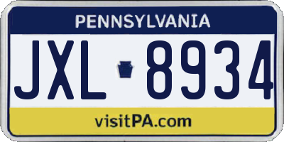 PA license plate JXL8934