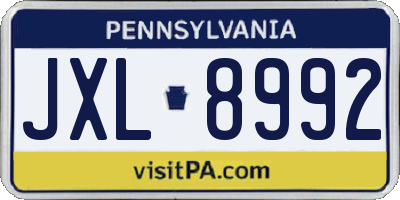 PA license plate JXL8992