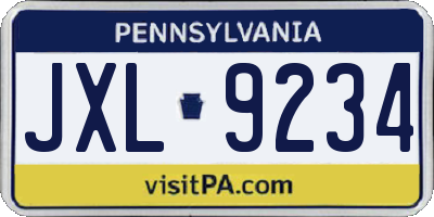PA license plate JXL9234