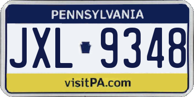 PA license plate JXL9348