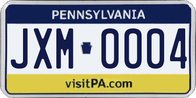 PA license plate JXM0004