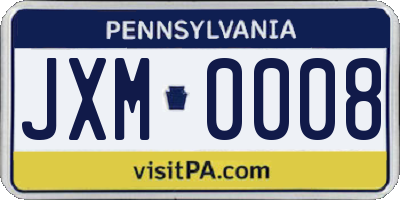 PA license plate JXM0008
