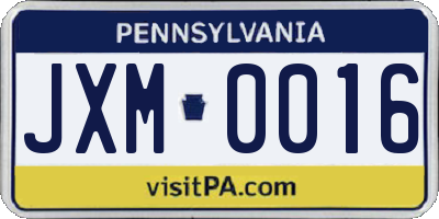 PA license plate JXM0016