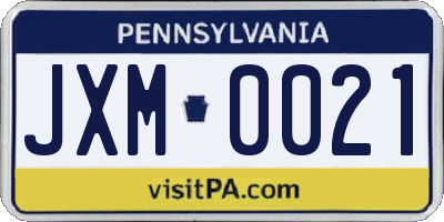 PA license plate JXM0021