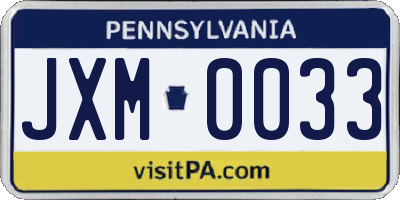 PA license plate JXM0033