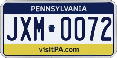 PA license plate JXM0072