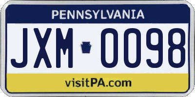PA license plate JXM0098