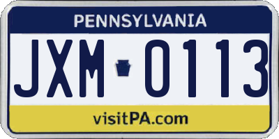 PA license plate JXM0113
