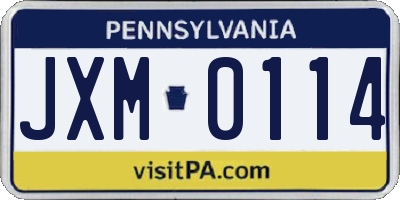 PA license plate JXM0114