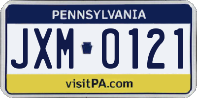 PA license plate JXM0121