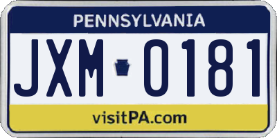 PA license plate JXM0181