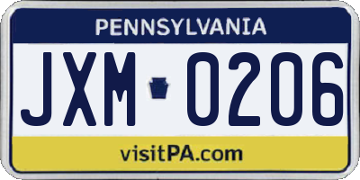 PA license plate JXM0206