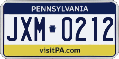PA license plate JXM0212