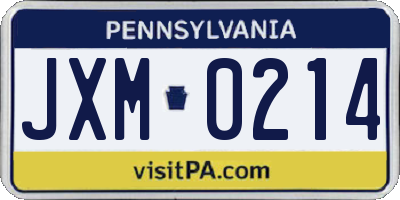 PA license plate JXM0214
