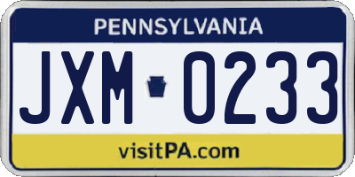 PA license plate JXM0233