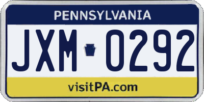 PA license plate JXM0292