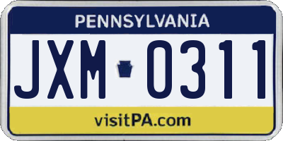 PA license plate JXM0311