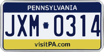 PA license plate JXM0314