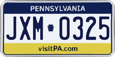 PA license plate JXM0325
