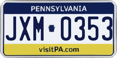 PA license plate JXM0353